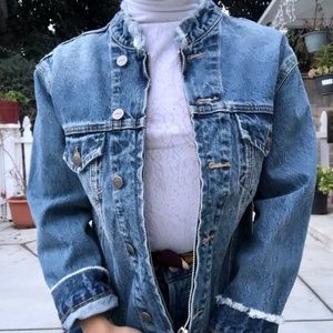 🌈BAN.DO  "EVIDNT"FRAYED LIGHT WASHED DENIM JACKET